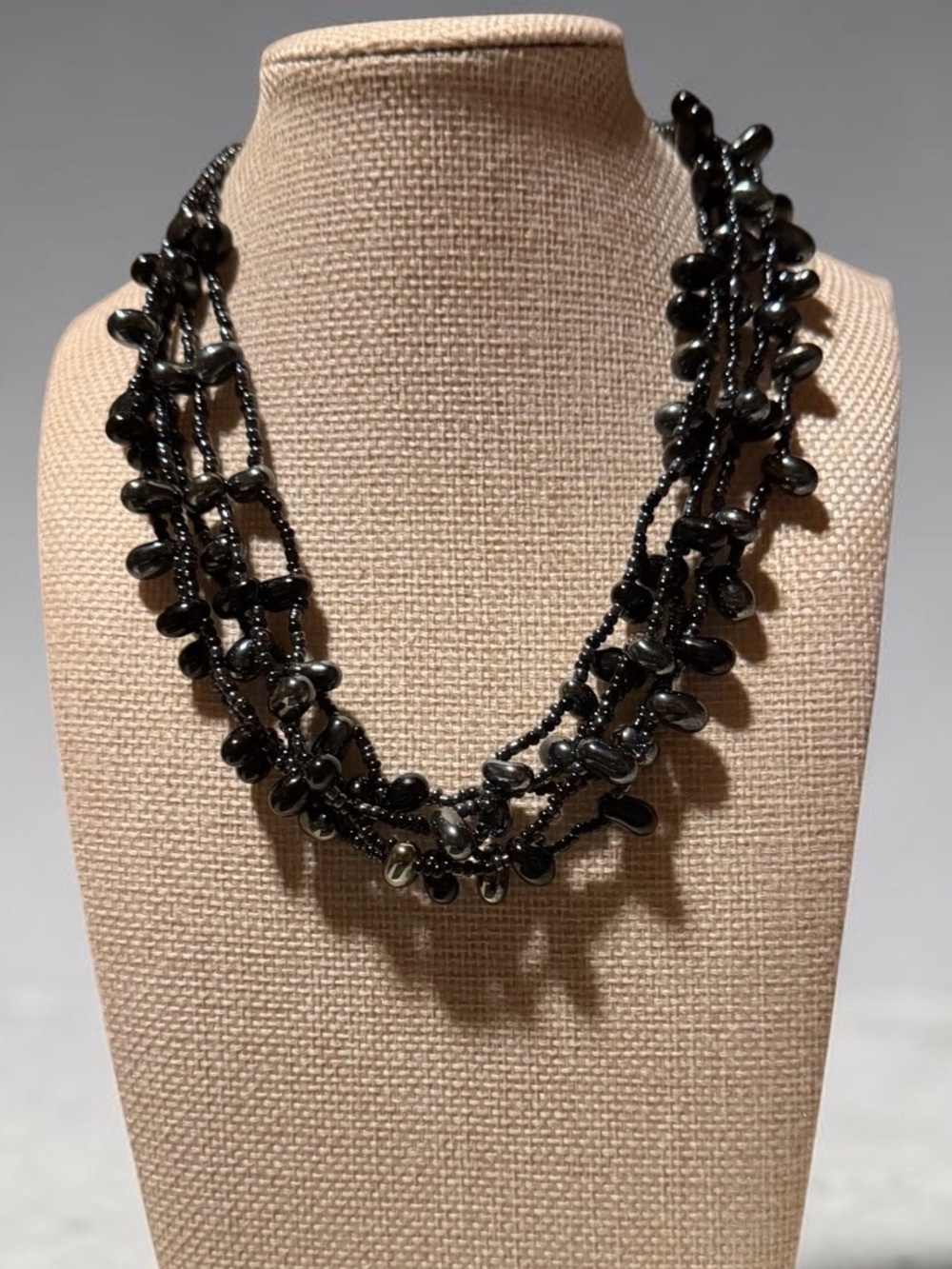 Black Multi-Strand Beaded Statement Necklace